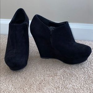 Black Suede Wedge Booties